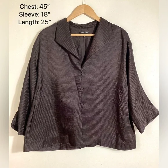 Eileen Fisher Silk Wool Crinkle Jacket Large - Picture 4 of 14